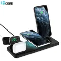 DCAE Qi Wireless Charging Station For iPhone 11 XS XR 8 4 in 1 15W Fast Charger Dock for Apple Watch iWatch 6 5 3 2 Airpods Pro