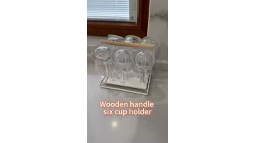 Wooden handle six cup holder