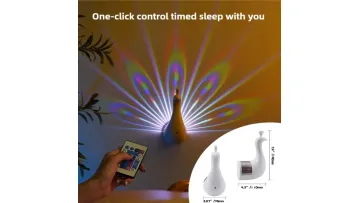 Peacock USB Desk Light: Remote Control Christmas Rainbow Projection Night Lamp1