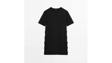 Women's Commuter Side Button Detail Short Knitted Dress Small Black Dress