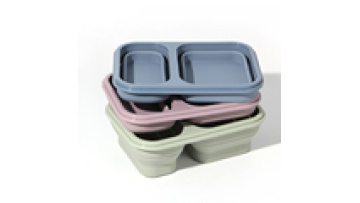 Spot outdoor folding microwave bento portable silicone crisper box divided grid lunch box wholesale1