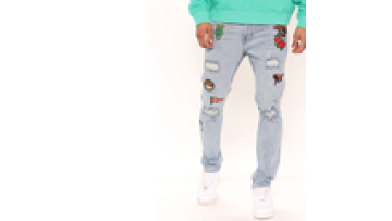 Men's Casual Style Ripped Skinny Slim Fit  Embroidery Washed Denim Jeans  For Boys1