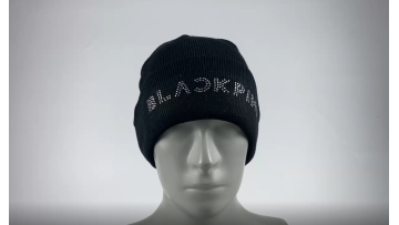 Knit beanie hat with rhinestone
