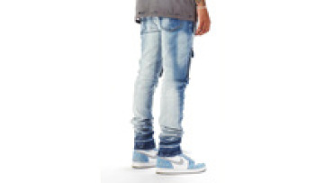 Patchwork Distressed Denim Flared Stacked Jeans Men Frayed Jeans Men Stacked Pants1