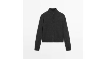 Women's 100% wool high neck knitted cardigan