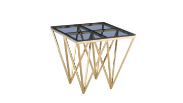 TL-AS15G Elegant Golden Geometric Side Table with Smoked Grey Glass Top