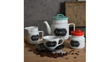 Ceramic Tea Set with Blackboard Design, Includes Coffee Mug, Milk Pot, and Canister1