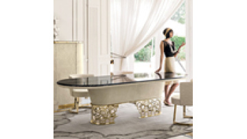 Italian light luxury dining table modern minimalist stainless steel oval marble dining table and chair combination1