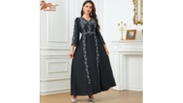 Golden Printed Muslim Abaya Kaftan Islamic Clothing for Women Wholesale Abaya Muslim Dresses1