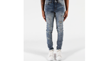 Mens Jeans High Quality Custom Logo Distressed Stacks Embroidered Snake Whiskers1
