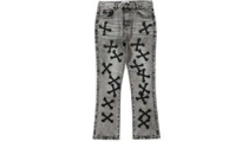 Cross Patch Embroidery Denim Pants High Street Distressed Jeans Streetwear Casual Straight Men Jeans1
