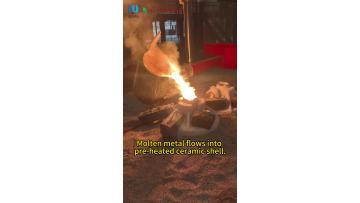 Molten metal flows into pre‑heated ceramic shell