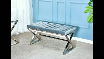 Velvet Bench+ Stool with Gold Stainless Steel Legs – Luxurious Seating & Modern Elegance