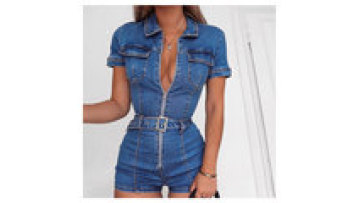Lady One Piece Sexy Jumpsuit Denim Zipper Outfit Bodysuits for Women1