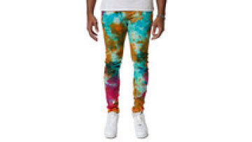 Hip Hop Colored Tie-Dyed Jeans Men High Street Embroidered Graffiti Slim Jeans Trousers1