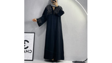Malaysia Arab Middle East Fashion Elegant Pure Color Nail Bead Tie up Cardigan Robe Long Sleeve Open Abaya1