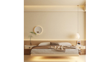 Light luxury no bedside floating bed modern minimalist small apartment double bed frame cream wind suspended bed1