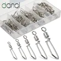 DONQL 50PCS / set of T-shaped snaps 2#-10#Fishing Rolling Swivels Connector stainless steel hooks bait fishing accessories