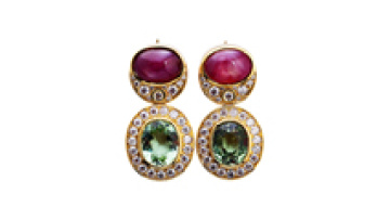 Ladies' 18K Gold Plated Moissanite and Lab Grown Ruby Earrings with 925 Sterling Silver Peridot Earrings1