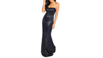 Elegant Teenagers' Sequin Mesh Strapless Navy Bodycon Evening Gown Party Dress For Woman1
