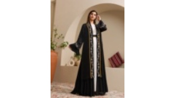 2025 Summer New Muslin Women Abaya Set Belt Batwing Open Abaya Lace Ribbon Splicing Robe Arabic Dubai Robe Chiffon Dress1