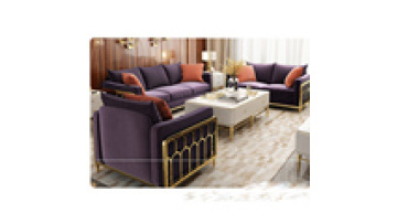Auxford modern Gold Stainless Steel Luxury sofa set furniture living room Purple blue green Velvet Fabric Sofas1