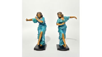 Elegant Bronze Dancer Duo in Flowing Silk Robes