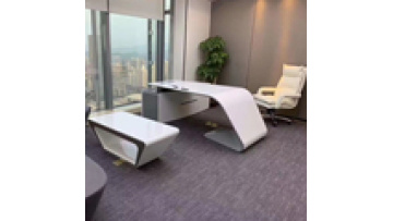 Luxury  White and Grey Color Gloss Paint Design Office Furniture Set With Leather Desk Office Home Executive Boss Office Desk1
