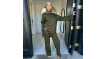 New 2 Piece Suit Womens Wholesale Clothing Casual Style Polyester With Cotton Cord Sets Muslim Women Modest Pants Top Set1