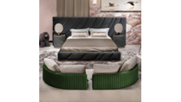 High End Big Headboard Double Bed Lit Custom Stainless Steel Luxury Leather Bed Set Modern Bedroom Furniture1