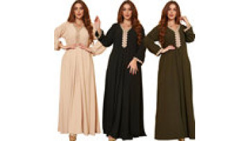 Middle East Muslim Fashion Lace Ethnic Style Southeast Asian Women's Swing Dress Muslim Clothing1