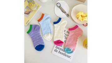Korean version contrasting mesh short tube socks ins color blocked