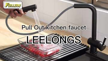 LEELONGS 360 Swivel Spout Grifo de Cocina Single Handle Black Pull Out Kitchen Faucet1