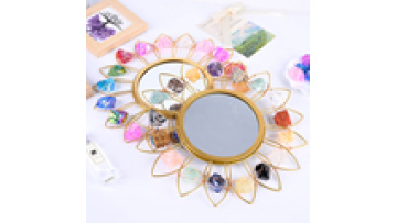 New Design Natural Crystal Crafts Aura Raw Stone Gold Metal Wall Mirror for Home Deco1