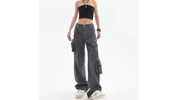 Custom Womens Print Straight Leg Cargo Woven Cotton Twill Pants  Trousers Street1