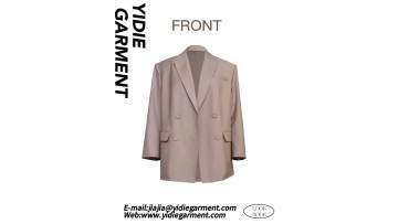 Feather-trimmed double-breasted blazer