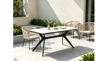 BR-24DT02 Stylish Metal Outdoor Table with Durable Stone Top