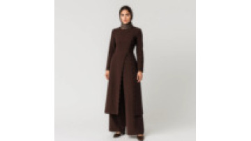 Arabic Fashionable Casual Long Clothes Wide Leg Pants Women's Set Dubai Modest Two Pieces Solid Color Buttoned Suit with Pockets1