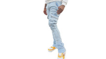Custom Blue Vintage Wash Skinny Stacked Jeans Men Digital Screen Print Jeans For Man1