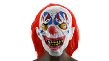 Halloween Party Mask: Evil Laughing Clown with Red Hair, Big Mouth, and Fangs - Adult Latex Mask1