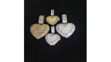 Gold plated copper shinny bling cz crystal memory flip love photo frame pendant open heart picture locket necklace jewelry1