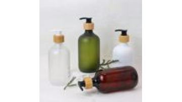 Luxury Matte Green Shampoo, Conditioner & Body Wash Bottles with Bamboo Option1