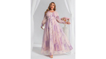 Tie Dye Ramadan Jalabiya Puff Sleeves Dubai Muslim Elegant Party Maxi Robe with Buttons for Women1
