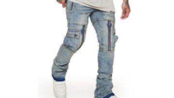 Wholesale High street fashion designer style men denim jeans OEM custom multi Patch pocket cargo stacked jeans1
