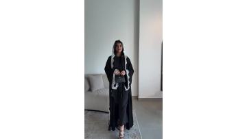 Lace Trim Polka Dot Abaya Set (1)