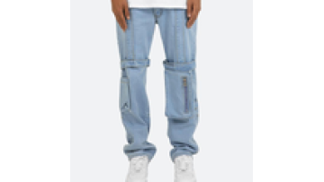 Mens Side Pocket Denim Jeans Pant Straight Leg Blue Cargo Loose Fit Jeans1