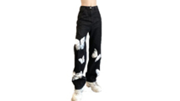 High Street Ladies Pants Women Fashion Straight Printed Denim Jeans 20221