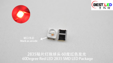 60 degree 620-630nm Red SMD LED 2835 Package 0.2W