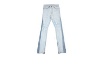 Custom Raw Hem Men Distressed Flare Jeans Patchwork Denim Ripped Baggy Denim Jeans1