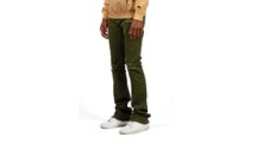 Mens High Street Fashion Green Stretch Damaged Slim Fit Stacked Denim Jeans1
